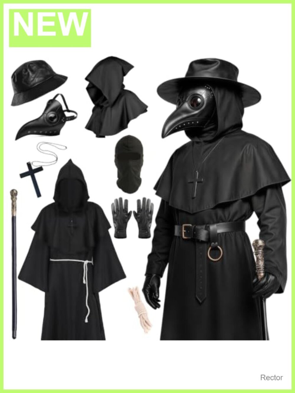 Mens Plague Doctor Costume 9pc Set Halloween Steampunk